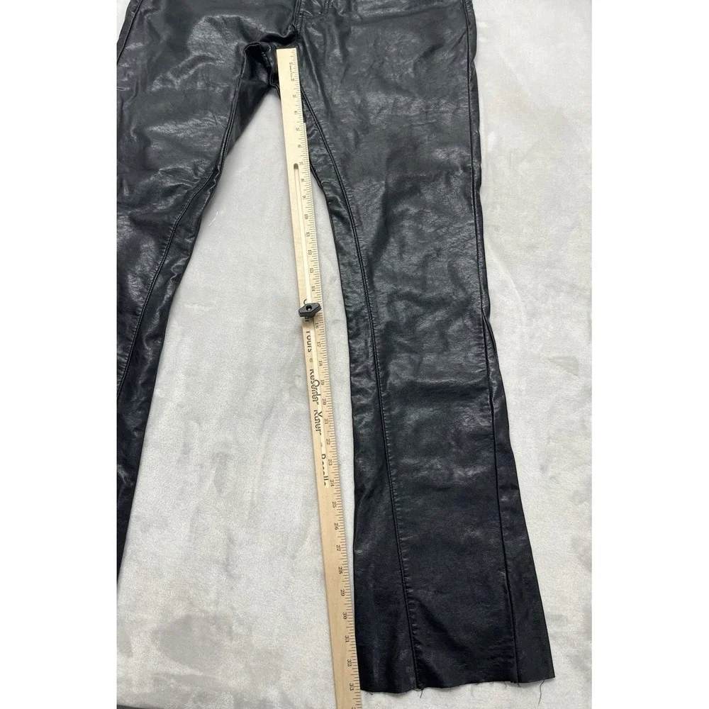 MNML Pu Leather Pants Men 30 Black Straight Flare Mid Rise Raw Hem City Bikers